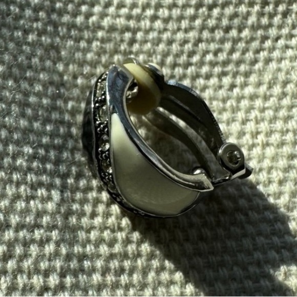 Black White and Silver Vintage Clip On Earrings with cubic zirconia. - Picture 7 of 8